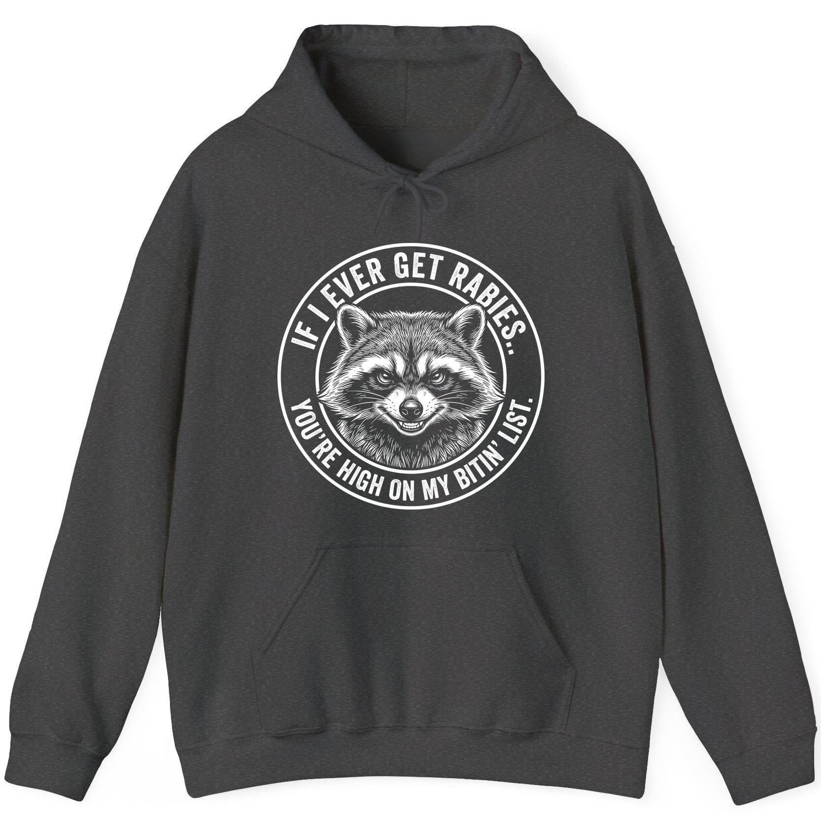 If I Ever Get Rabies You're High on My Bitin' List raccoon Hoodie Dark Heather product mockup