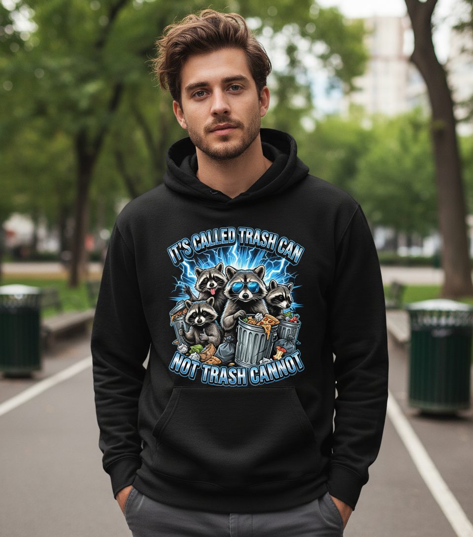 It's Called Trash Can Not Trash Cannot raccoons Hoodie Black lifestyle mockup