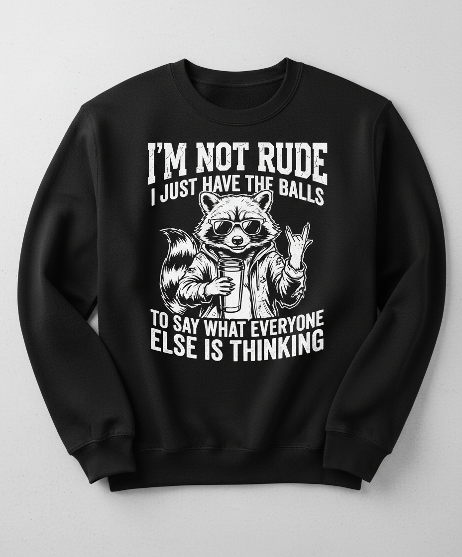 Sassy Raccoon I'm Not Rude Funny Quote Sweatshirt - Black
