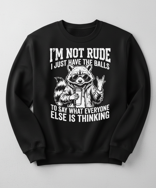Sassy Raccoon I'm Not Rude Funny Quote Sweatshirt - Black