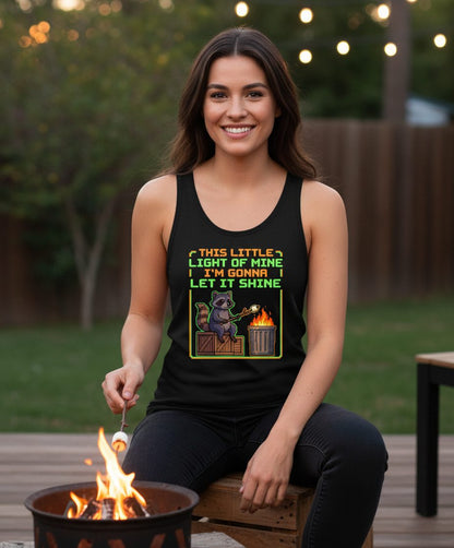 THIS LITTLE LIGHT OF MINE I'M GONNA LET IT SHINE Raccoon Tank Top Black lifestyle mockup