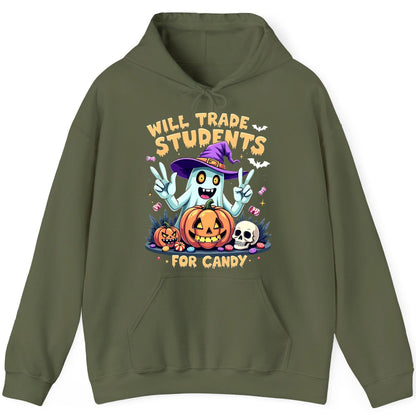 Will Trade Students for Candy teacher humor Hoodie Military Green product mockup