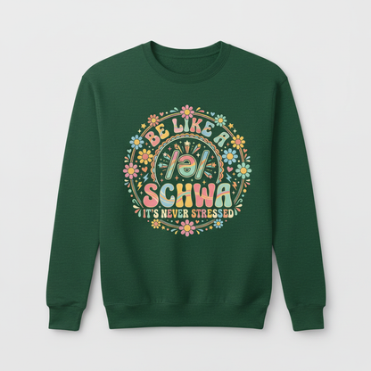 Retro Groovy Schwa Linguistics Pun Design Sweatshirt - Forest Green