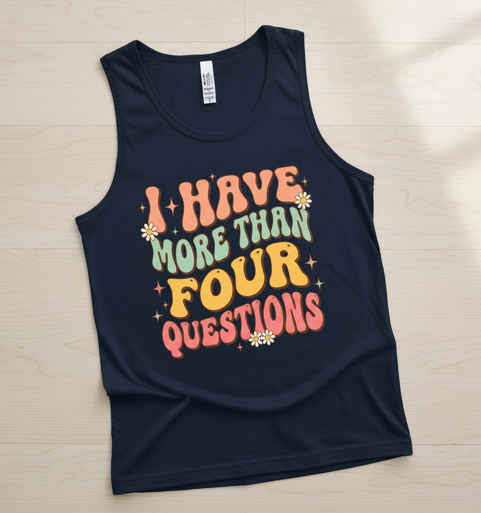 I Have More Than Four Questions Retro Groovy Passover Seder Tank Top - Navy
