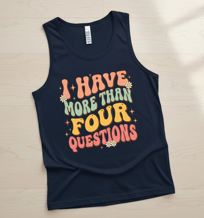 I Have More Than Four Questions Retro Groovy Passover Seder Tank Top - Navy