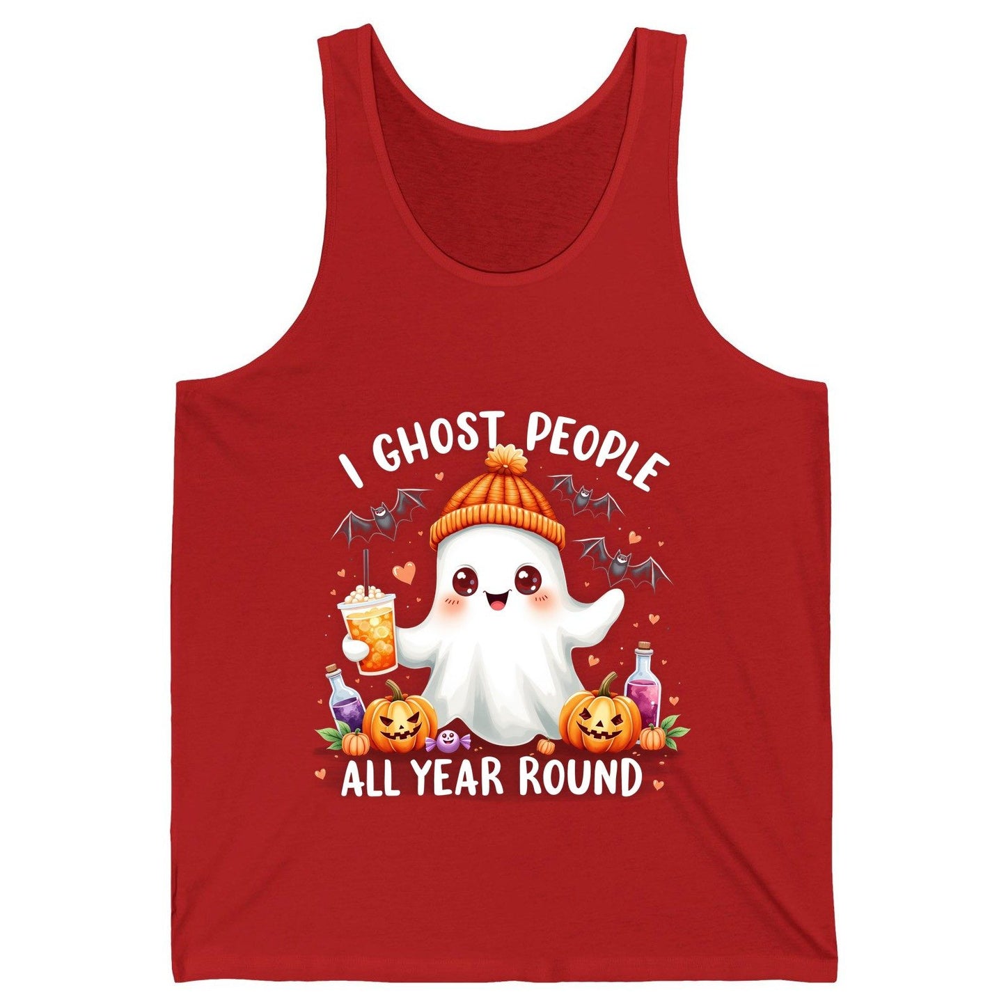 I Ghost People All Year Round cute ghost Tank Top Red product mockup