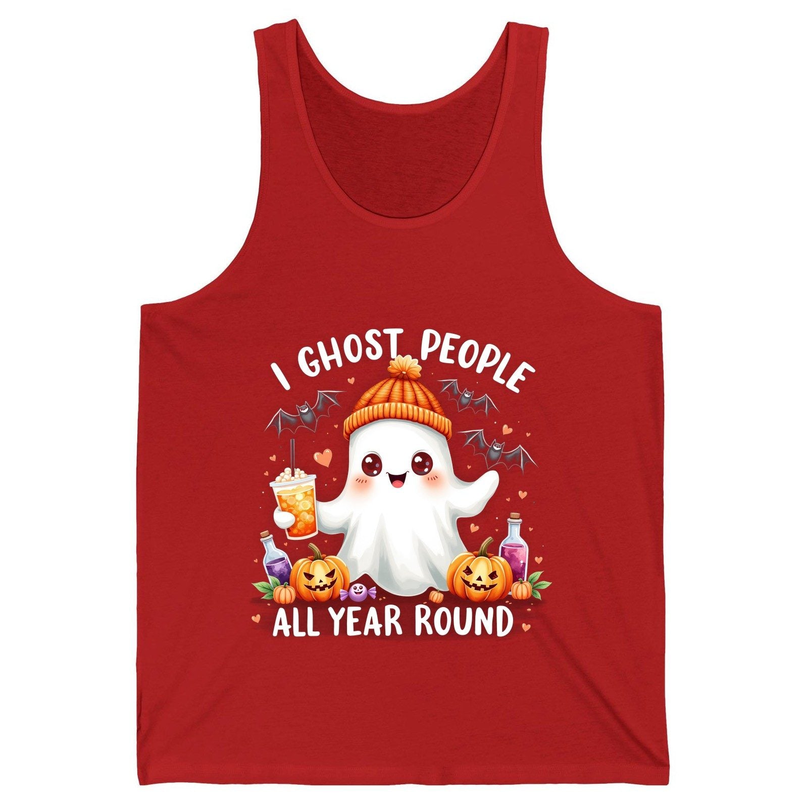 I Ghost People All Year Round cute ghost Tank Top Red product mockup