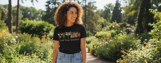 Sad Bug Summer Vintage Insects T-Shirt - lifestyle model mockup - Black