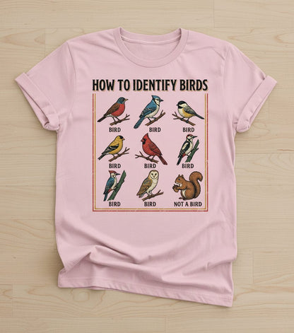 How to Identify Birds Funny Birdwatching T-Shirt - product mockup - Light Pink