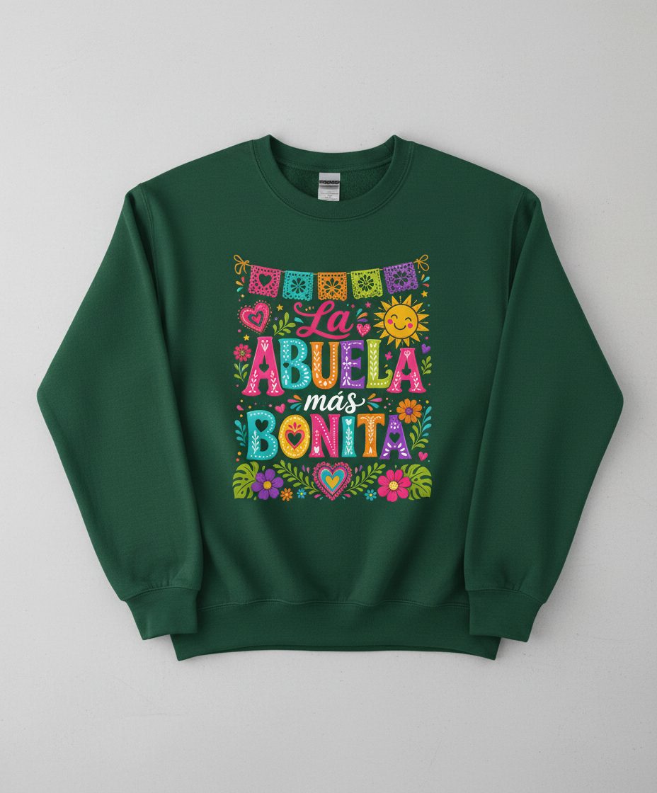La Abuela Más Bonita Spanish Grandma Sweatshirt - product mockup - Forest Green