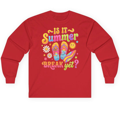 Is It Summer Break Yet Retro Vacation Long Sleeve Tee - product mockup - Red