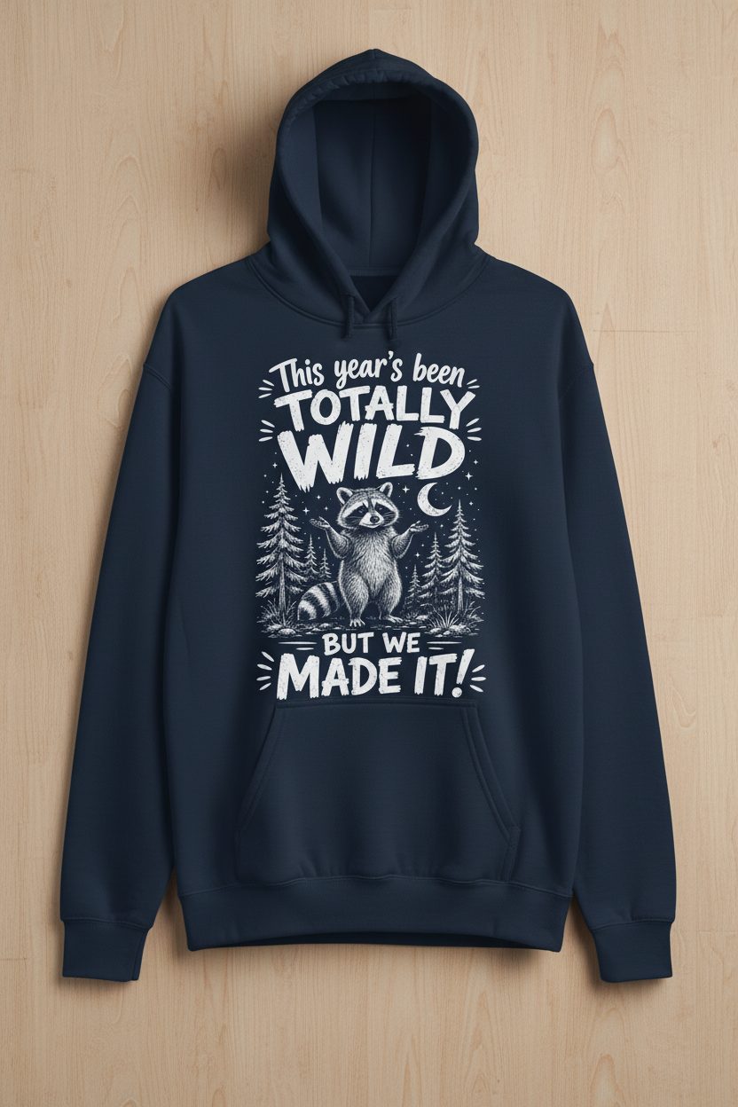 Totally Wild Year Raccoon Funny People a Sense of Humor Hoodie - product mockup - Navy