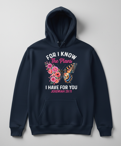 Jeremiah 29:11 Butterfly Floral Christian Verse Hoodie - Navy