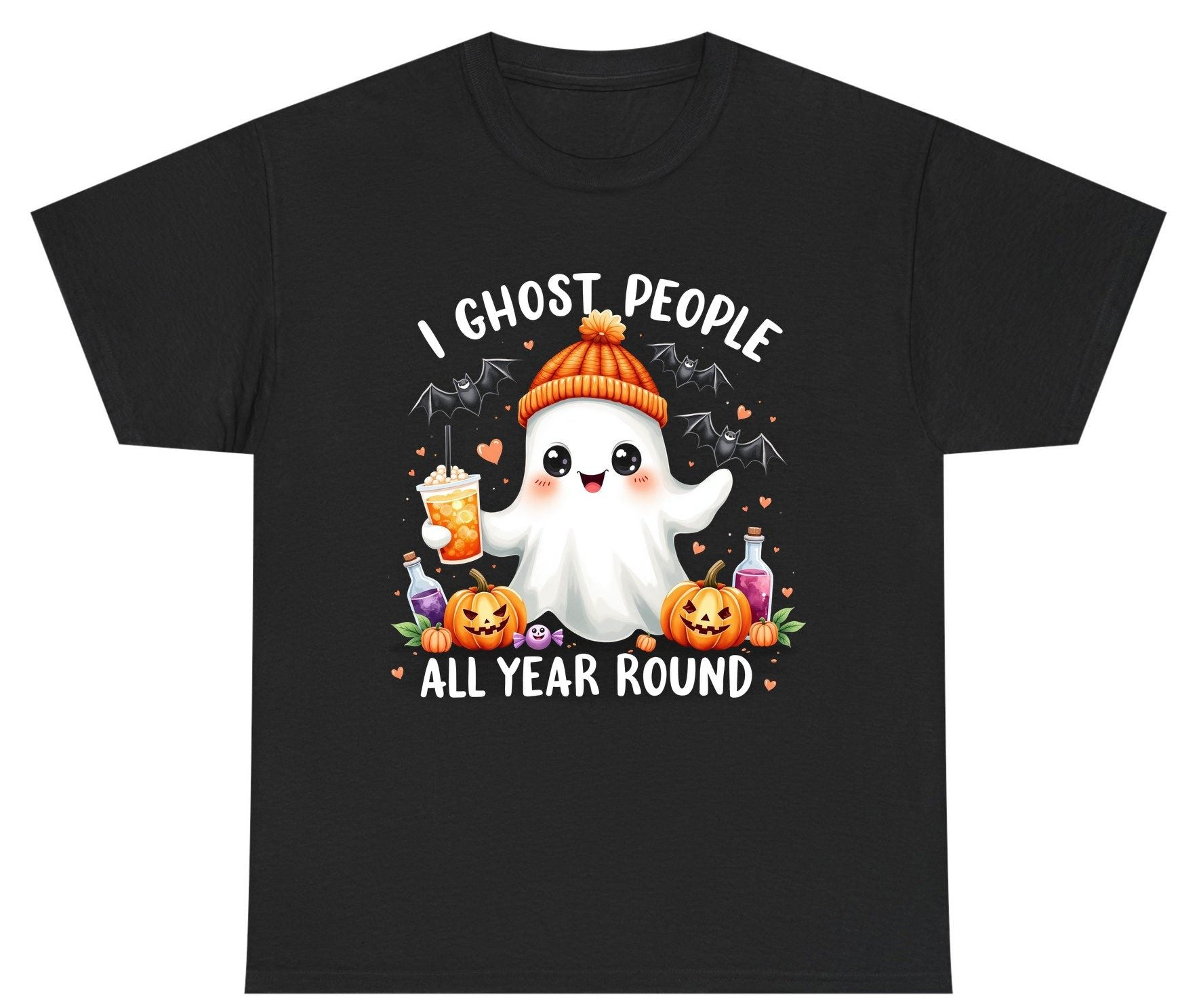 I Ghost People All Year Round cute ghost Youth T-Shirt Black product mockup