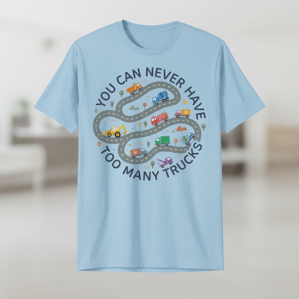 You Can Never Have Too Many Trucks Cartoon Design T-Shirt - Light Blue