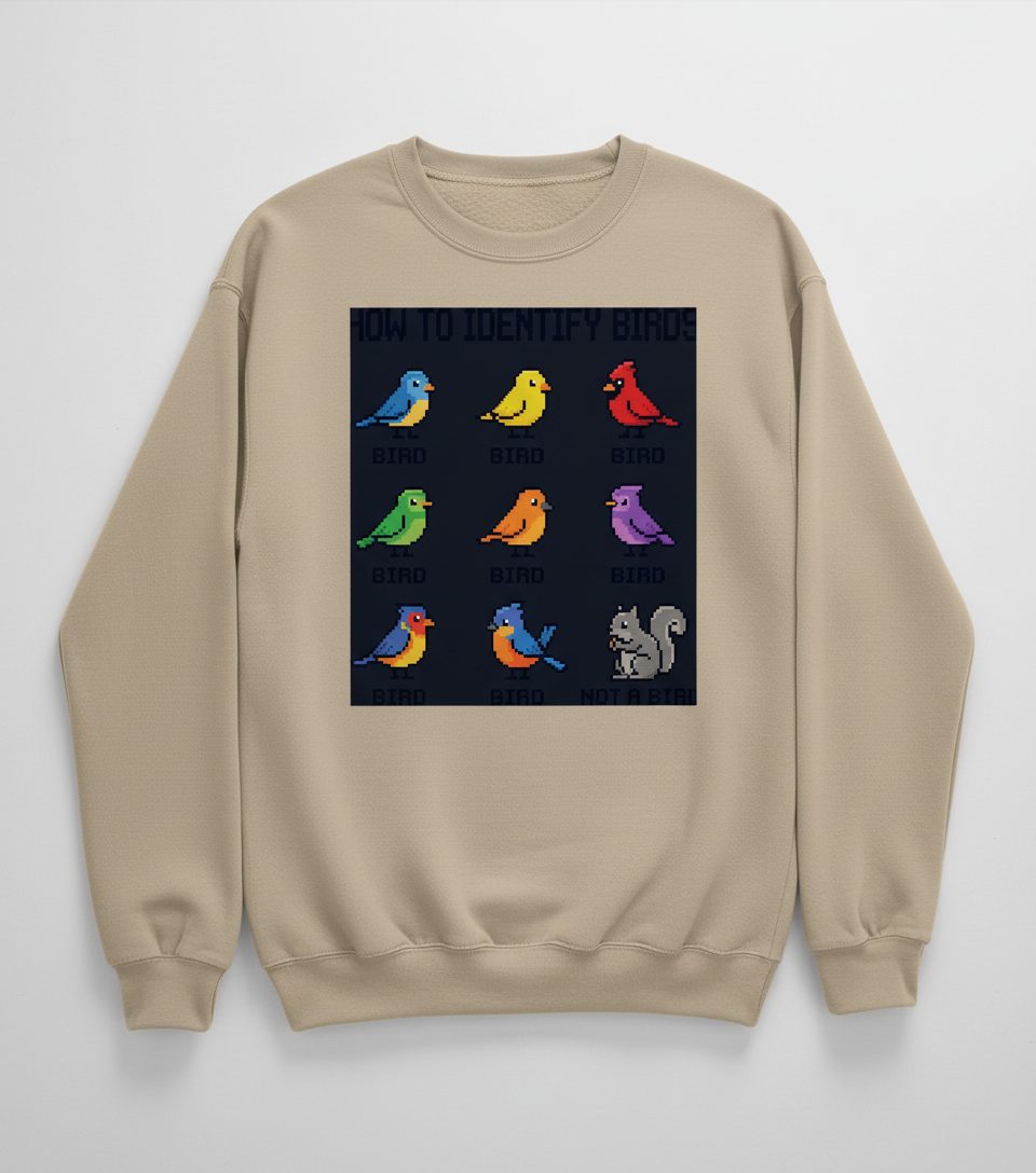 HOW TO Identify BIRDS Funny Birdwatching Sweatshirt - product mockup - Sand
