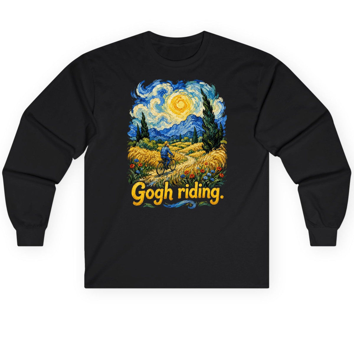 Gogh Riding van gogh art parody Long Sleeve Tee Black product mockup