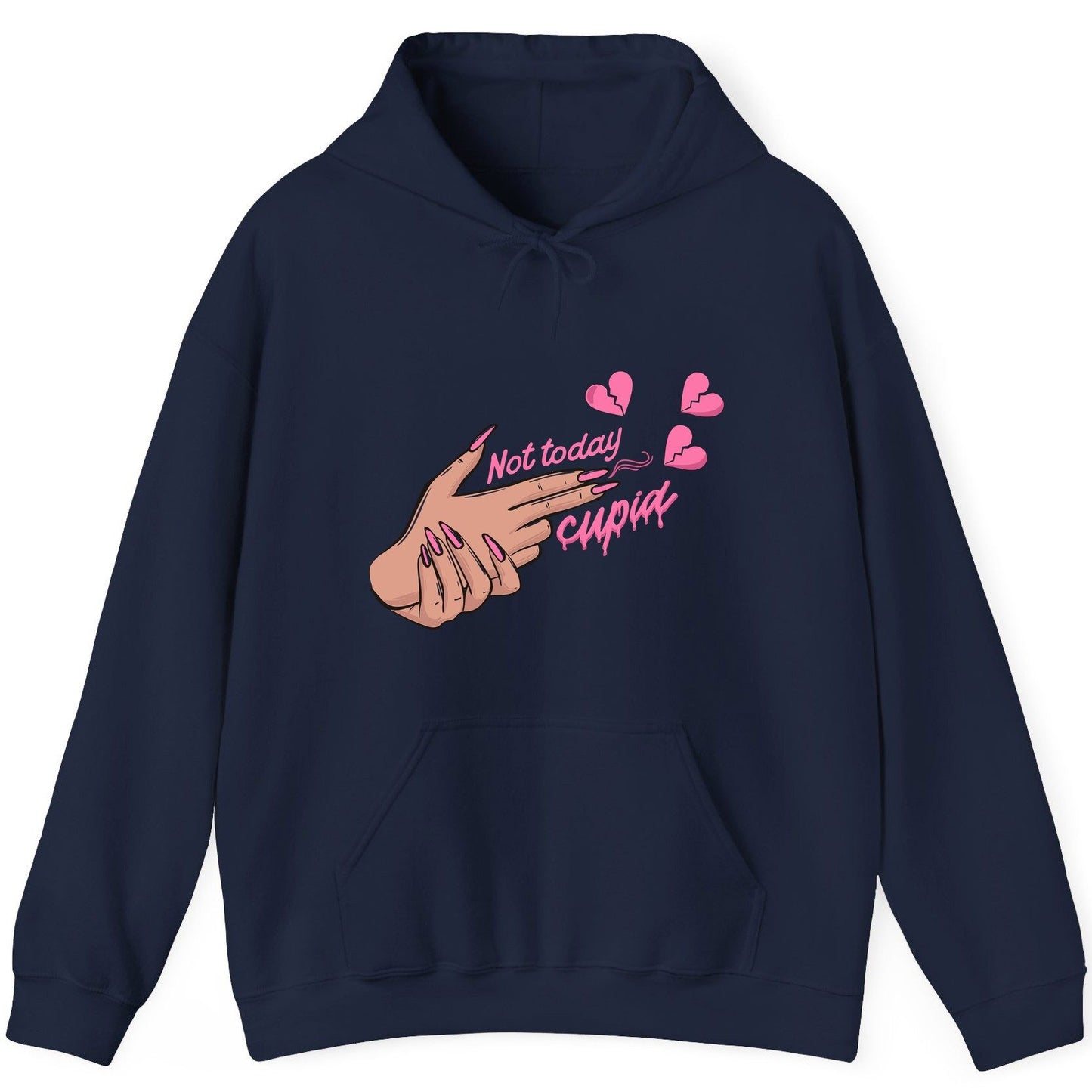Not Today Cupid anti-Valentine's Day Hoodie Navy product mockup