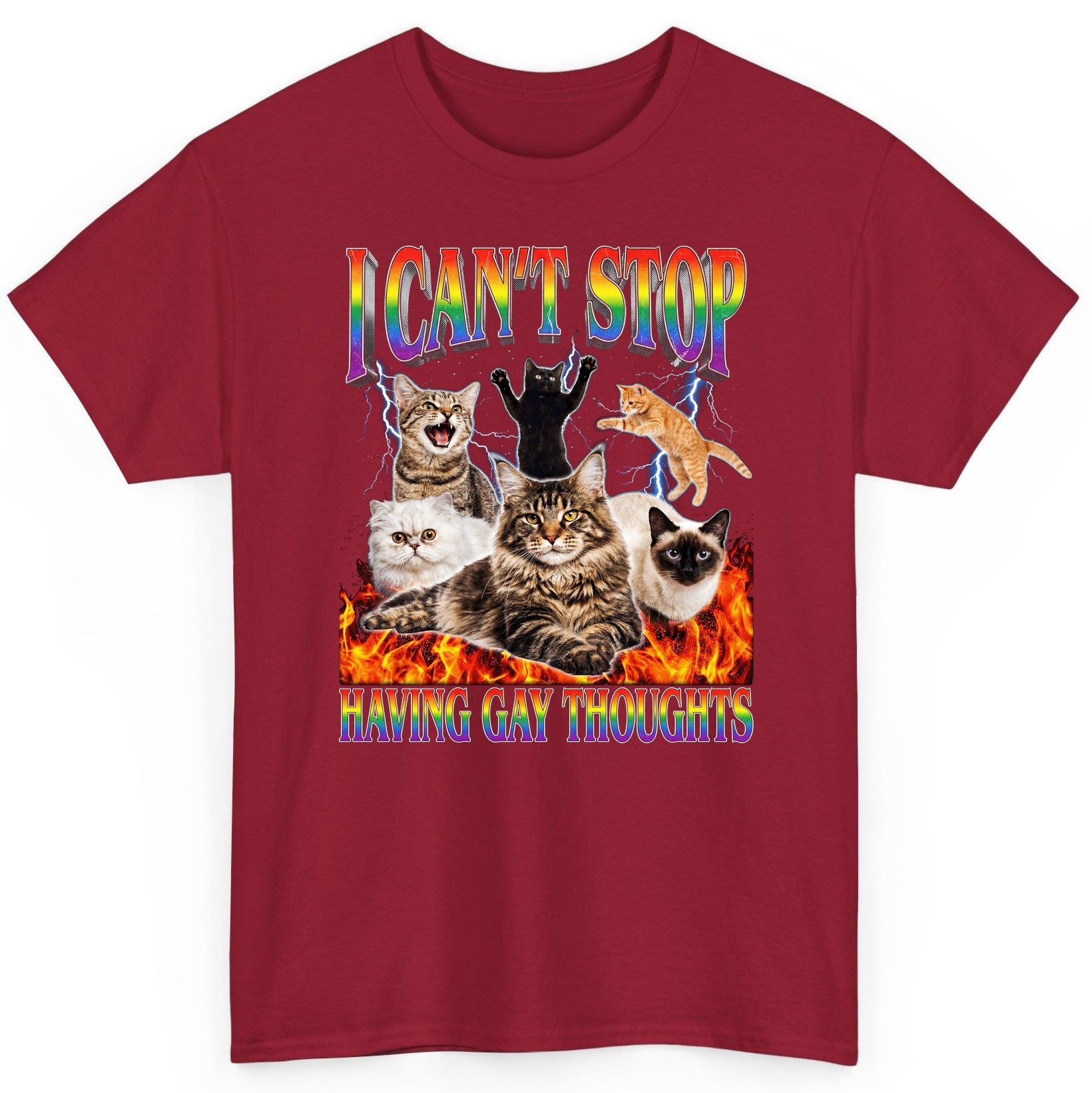 I Can't Stop Having Gay Thoughts cats T-Shirt Cardinal Red product mockup