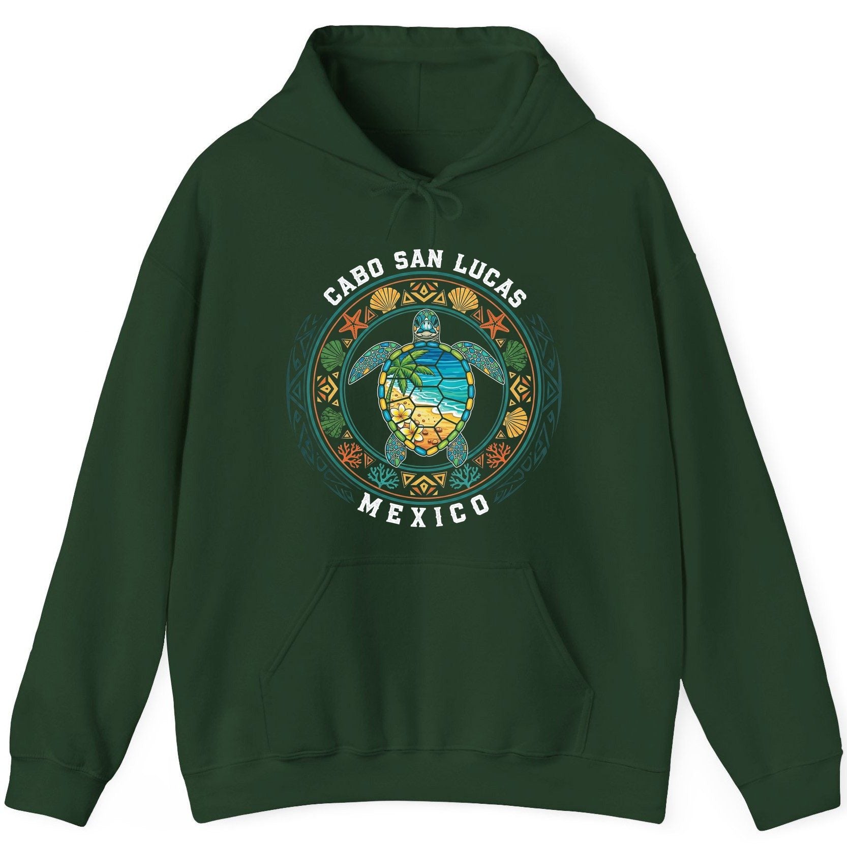 Cabo San Lucas Mexico sea turtle Hoodie Forest Green product mockup