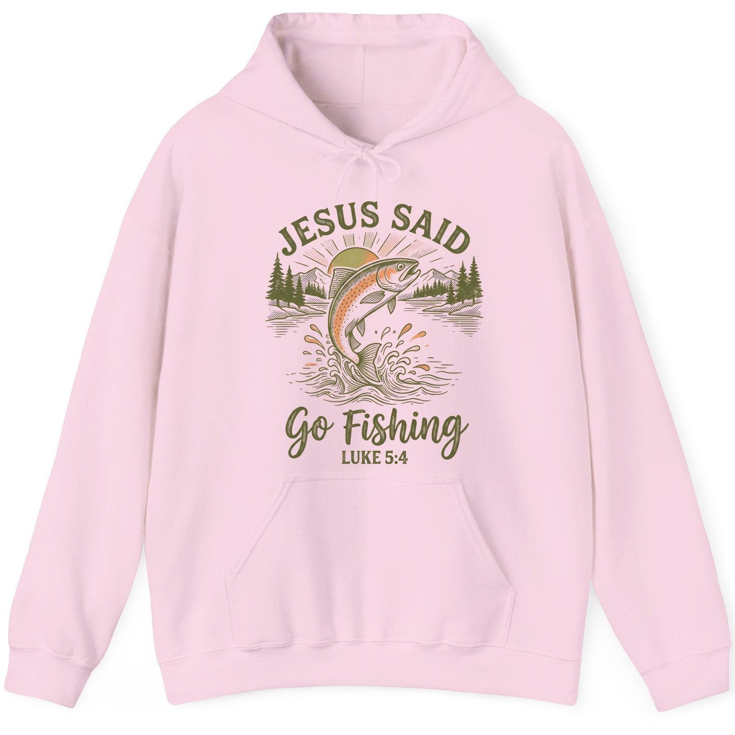 JESUS SAID Go Fishing LUKE 5 4 Vintage Christian Hoodie - product mockup - Light Pink