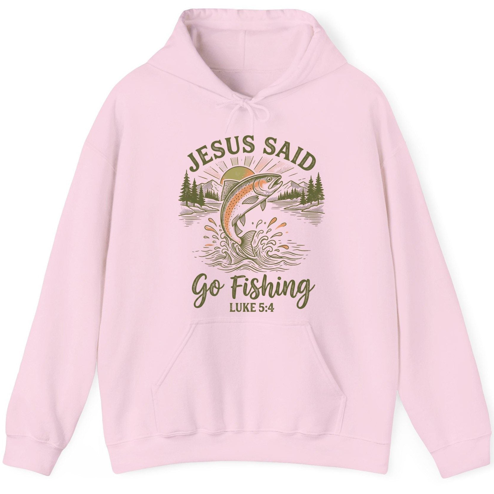 JESUS SAID Go Fishing LUKE 5 4 Vintage Christian Hoodie - product mockup - Light Pink