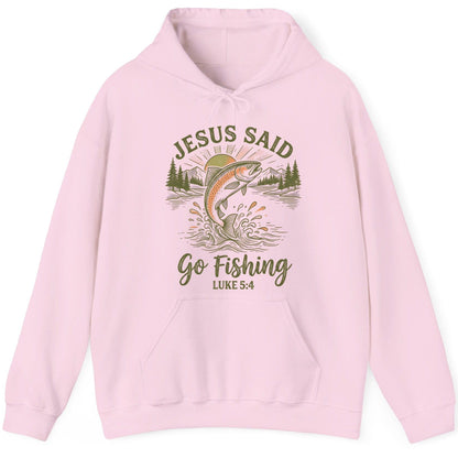 JESUS SAID Go Fishing LUKE 5 4 Vintage Christian Hoodie - product mockup - Light Pink