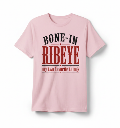 Bone-In Ribeye Steak Humor T-Shirt - Light Pink