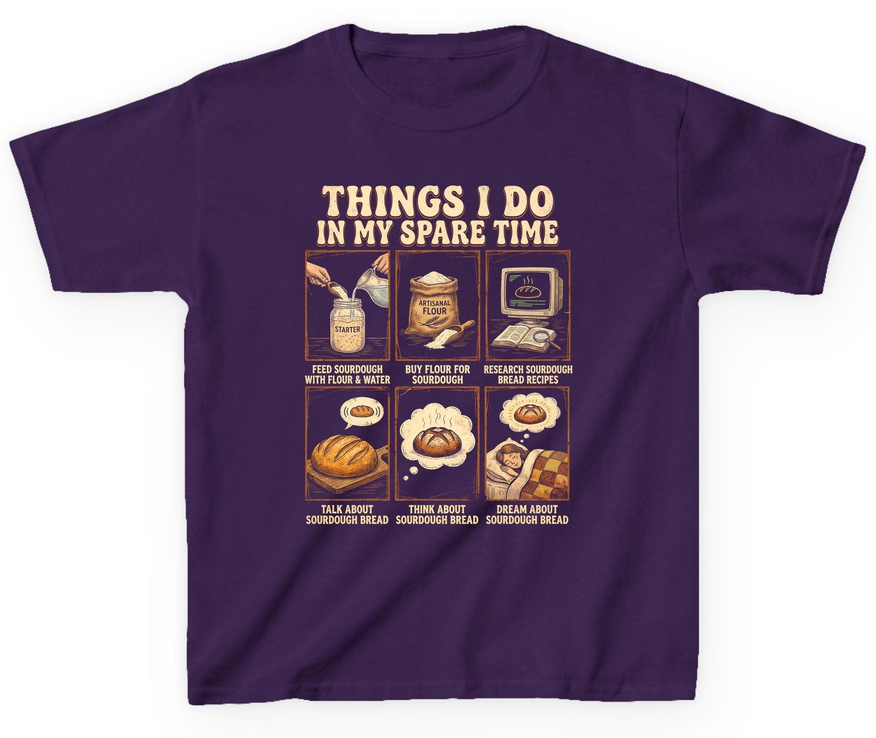 Things I Do in My Spare Time sourdough bread baking Youth T-Shirt Purple product mockup