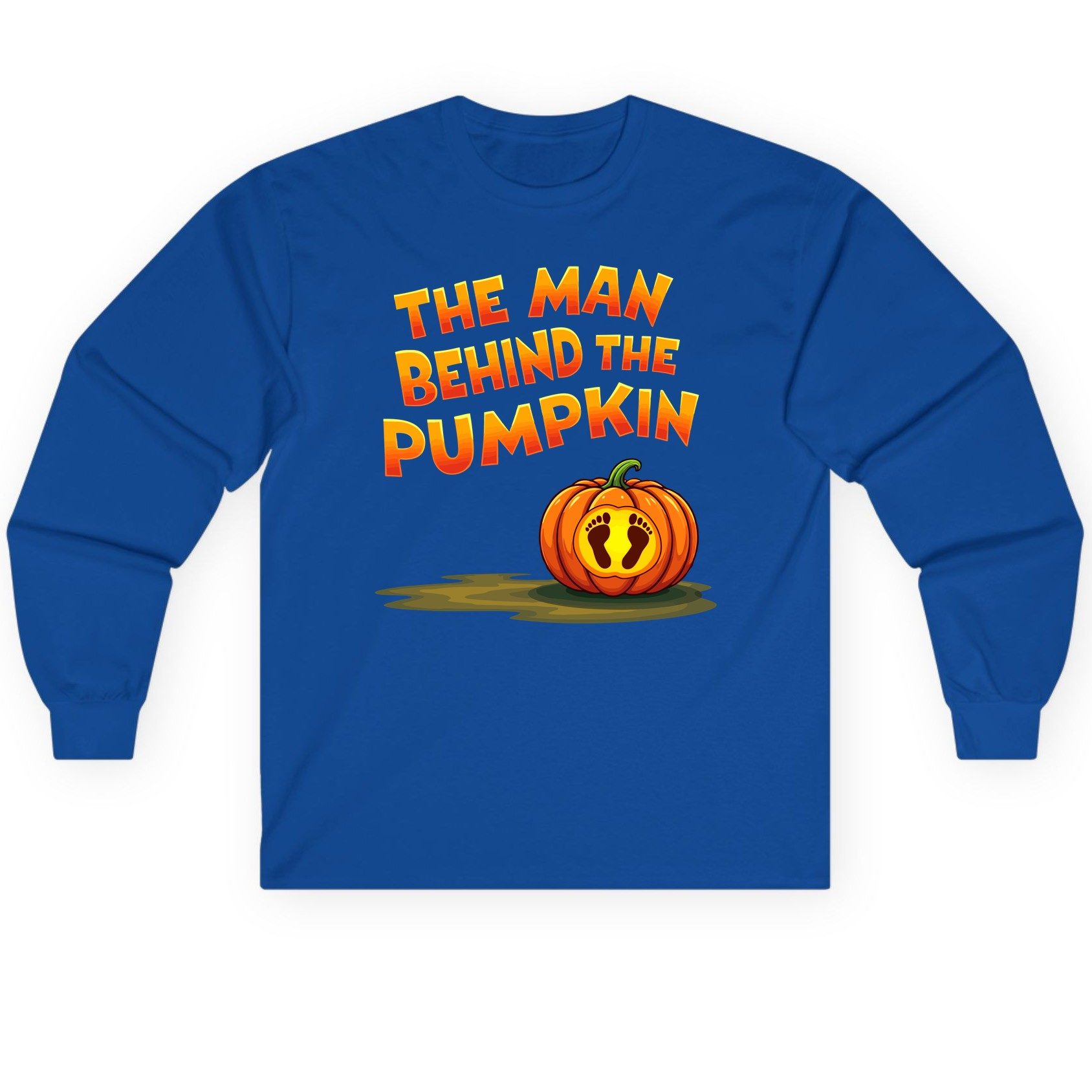 The Man Behind the Pumpkin pregnancy announcement Long Sleeve Tee Royal product mockup