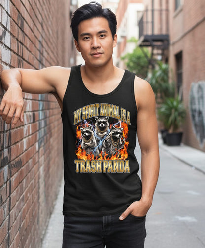 My Spirit Animal Is a Trash Panda raccoon Tank Top Black lifestyle mockup