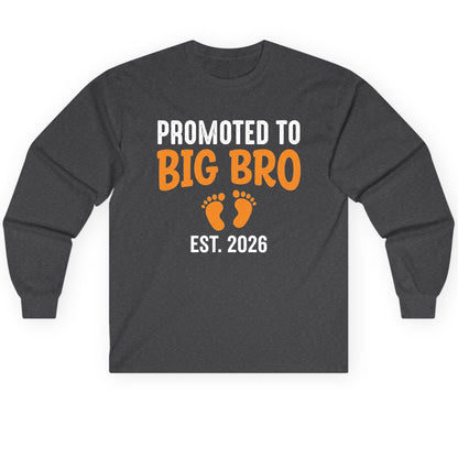Promoted TO BIG BRO EST 2026 Pregnancy Announcement Long Sleeve Tee - product mockup - Dark Heather