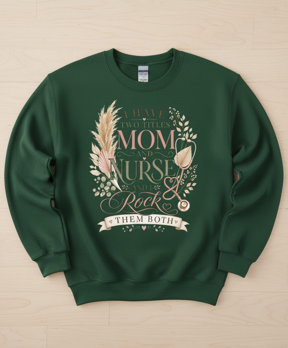 I Have Two Titles Mom and Nurse and I Rock Them Both Sweatshirt - product mockup - Forest Green