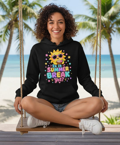 Is It SUMMER BREAK Yet Funny Vacation Hoodie - lifestyle model mockup - Black