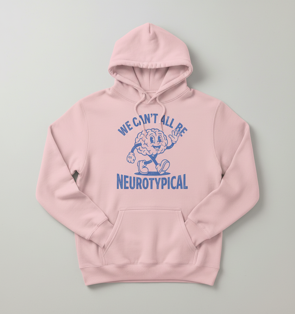 We Can't All Be Neurotypical Retro Cartoon Brain Hoodie - Light Pink