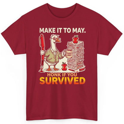 Make It to May Honk If You Survived Funny Teacher Humor T-Shirt - product mockup - Cardinal Red