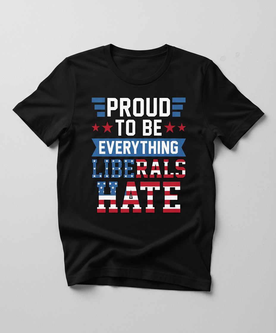 Proud To Be Everything Liberals Hate Patriotic Design T-Shirt - Black