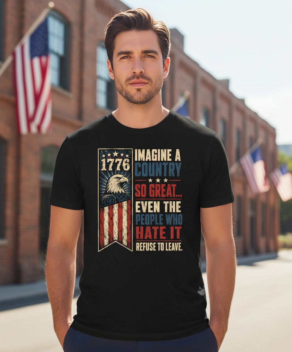 Imagine a Country So Great Patriotic Funny Patriots T-Shirt - lifestyle model mockup - Black