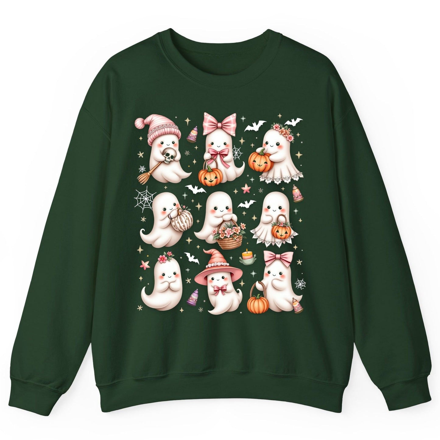 Cute Pink Halloween Ghosts cute Halloween ghosts Sweatshirt Forest Green product mockup