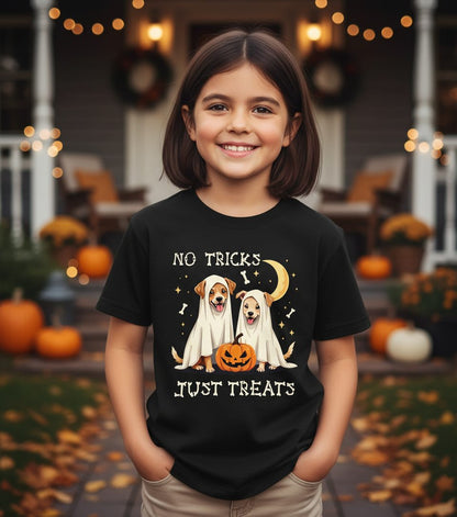 No Tricks Just Treats Halloween dogs Youth T-Shirt Black lifestyle mockup