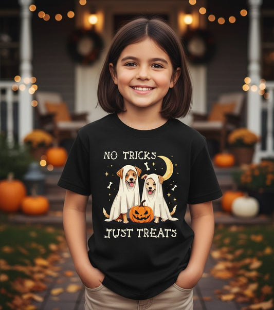 No Tricks Just Treats Halloween dogs Youth T-Shirt Black lifestyle mockup