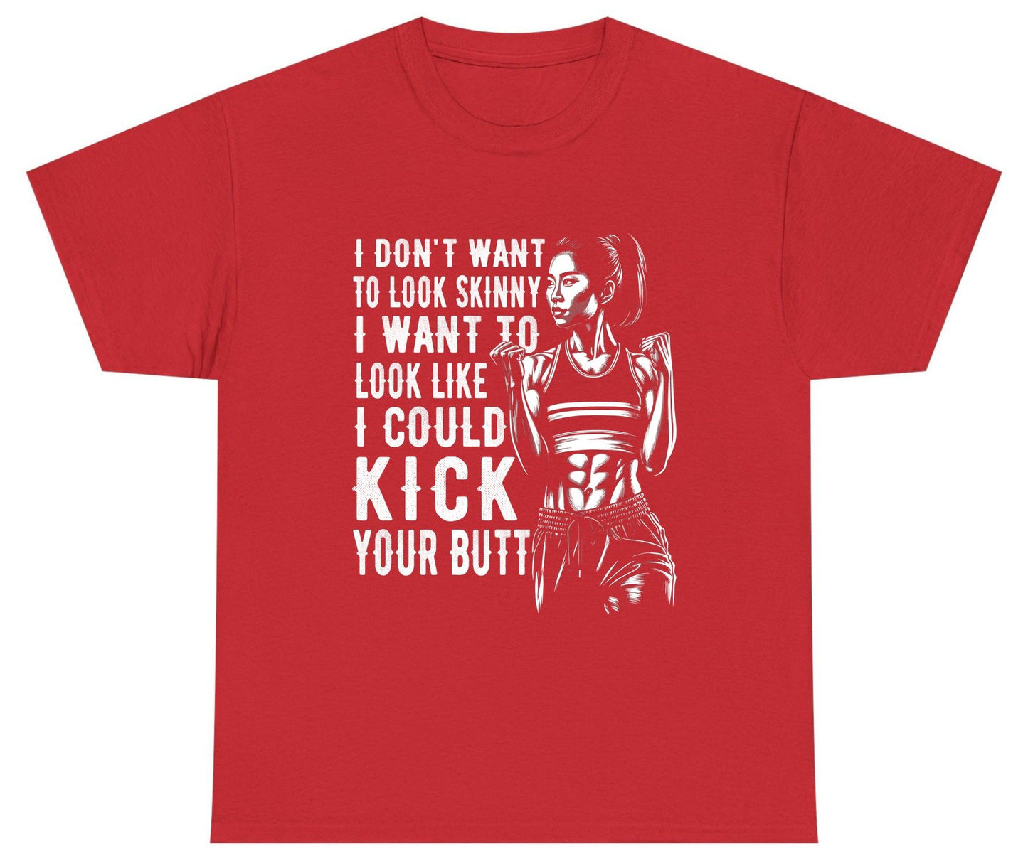 I Don't Want to Look Skinny I Want to Look Like I Could Kick Your Butt women's fitness Youth T-Shirt Red product mockup