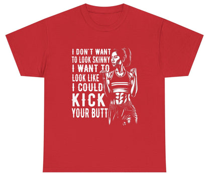 I Don't Want to Look Skinny I Want to Look Like I Could Kick Your Butt women's fitness Youth T-Shirt Red product mockup