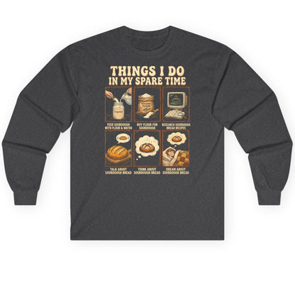 Things I Do in My Spare Time sourdough bread baking Long Sleeve Tee Dark Heather product mockup
