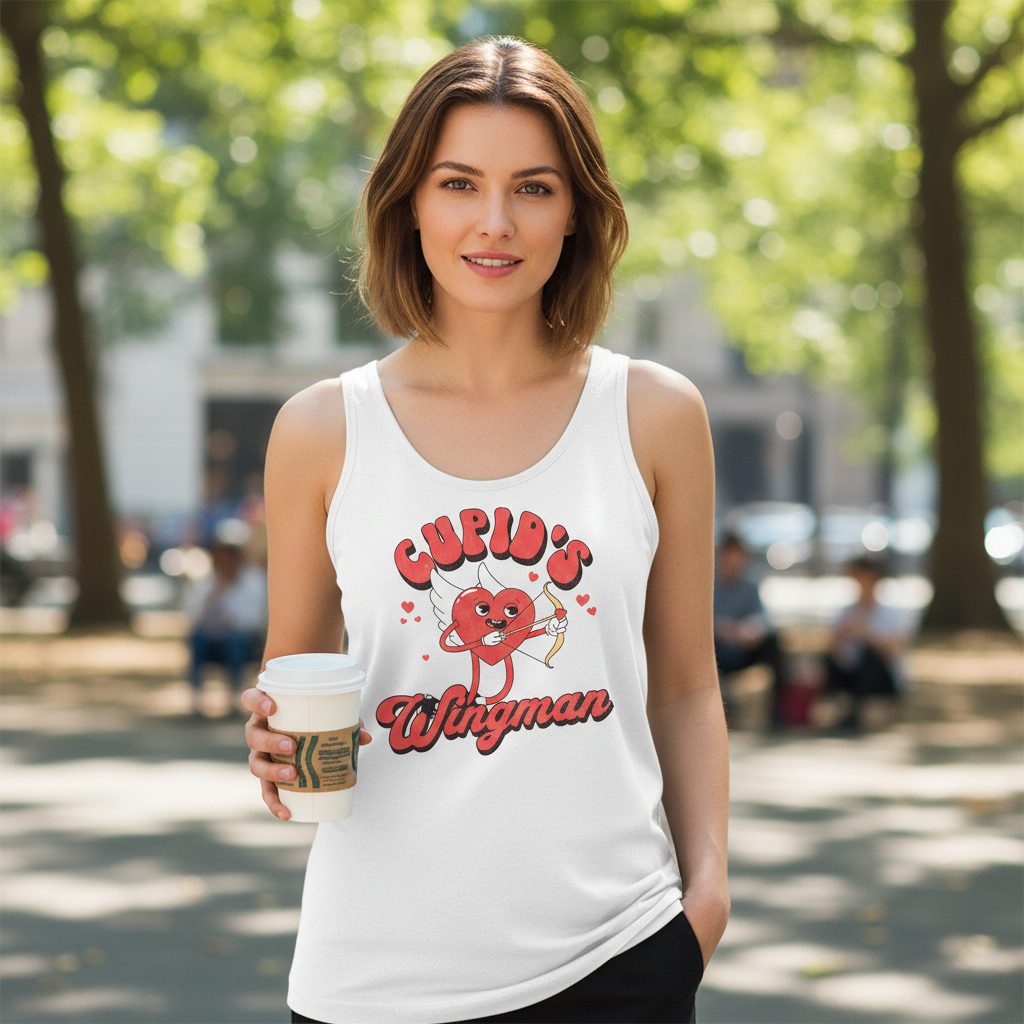 Cupid's Wingman Valentine's Day Tank Top White lifestyle mockup
