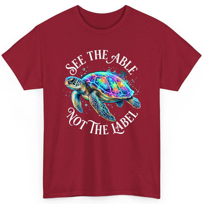 See the Able Not the Label Autism Awareness T-Shirt - product mockup - Cardinal Red