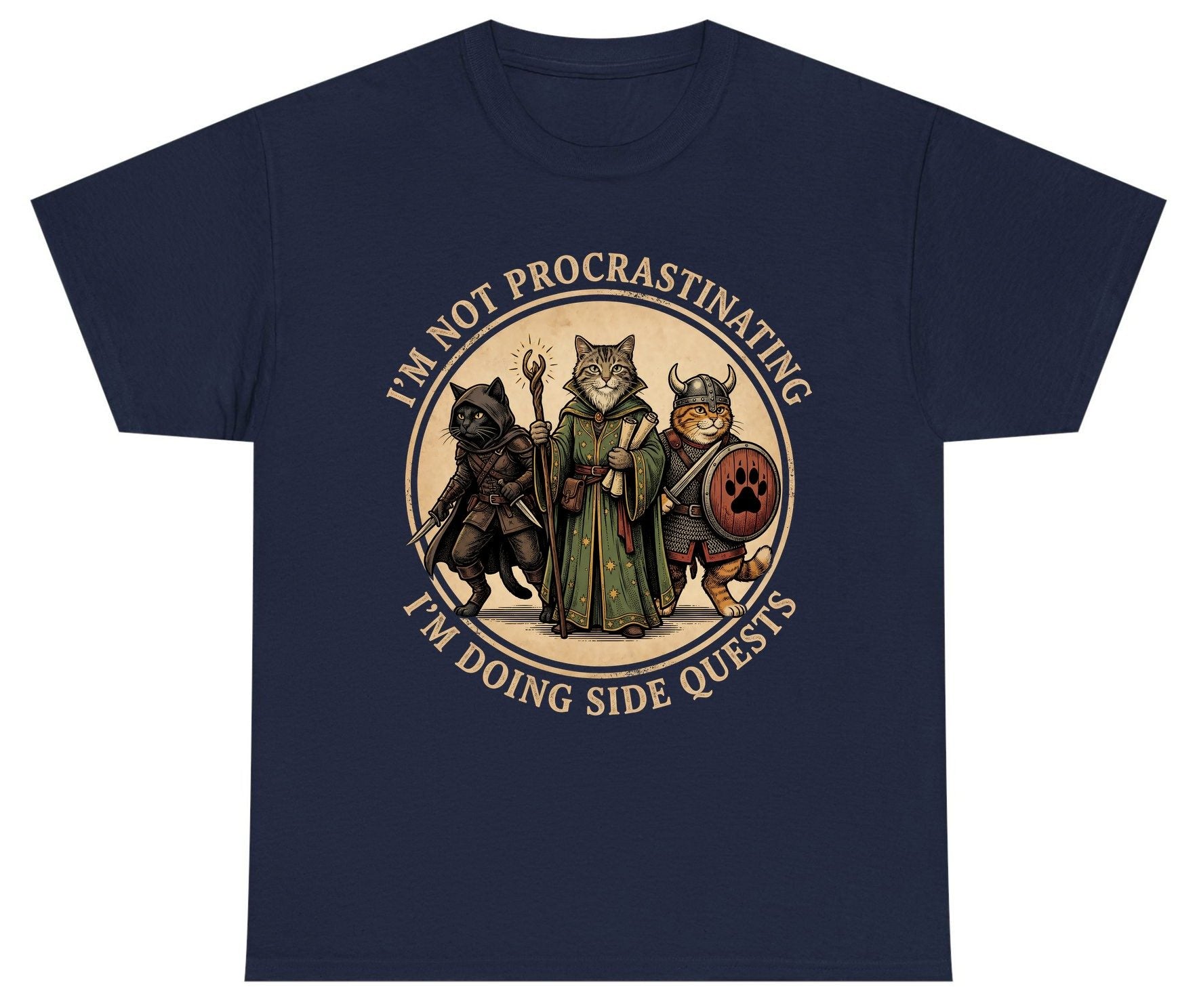I'm Not Procrastinating I'm Doing Side Quests rpg cats Youth T-Shirt Navy product mockup