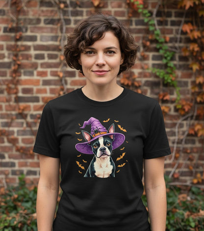 Halloween Boston Terrier Witch boston terrier T-Shirt Black lifestyle mockup