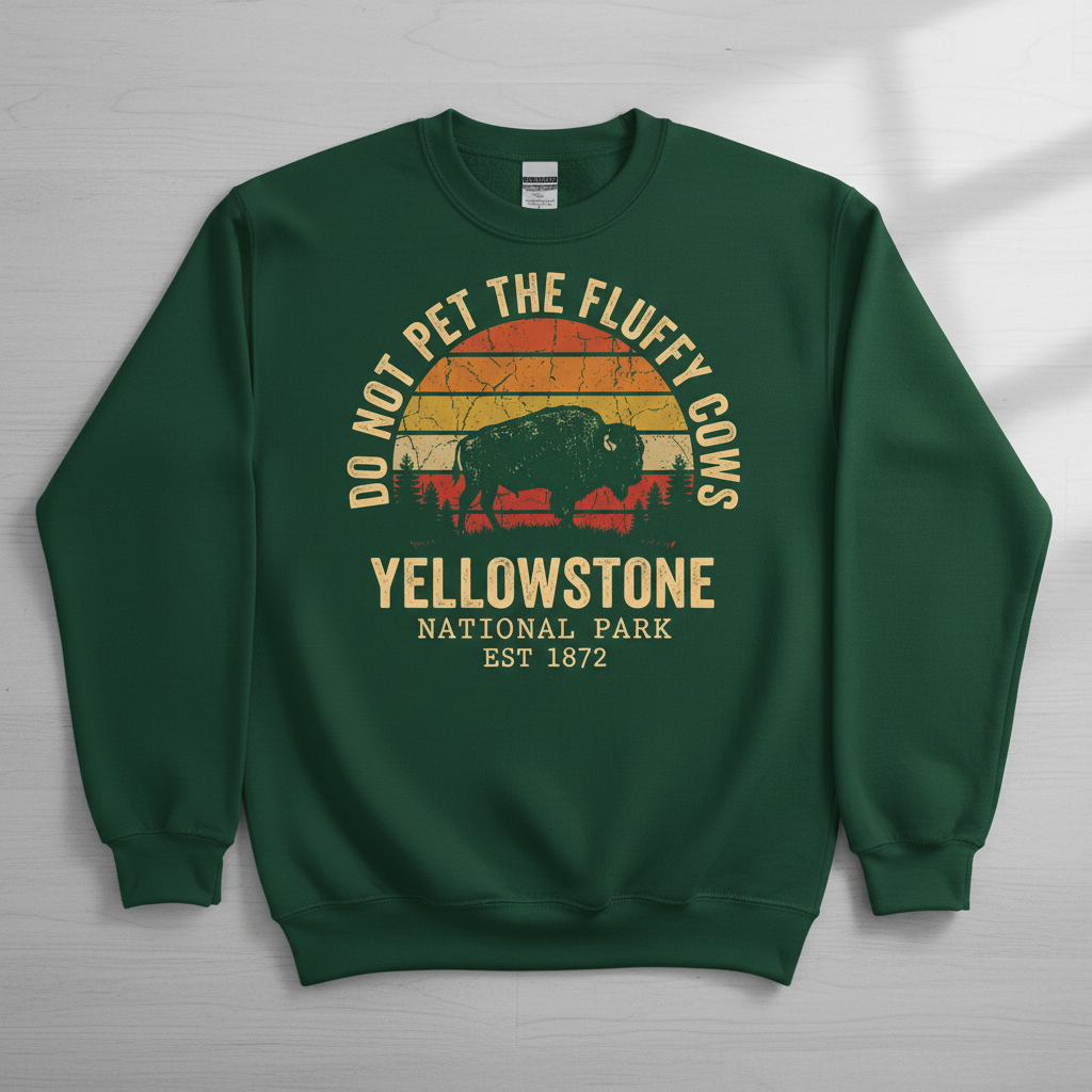Do Not Pet The Fluffy Cows Yellowstone National Park Bison Sweatshirt - Forest Green