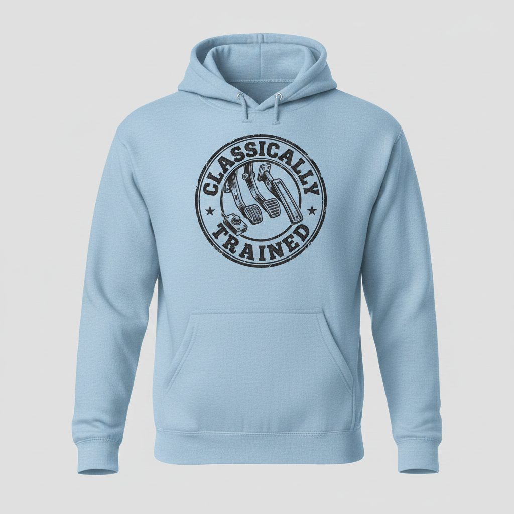 Classically Trained Vintage Manual Transmission Hoodie - product mockup - Light Blue